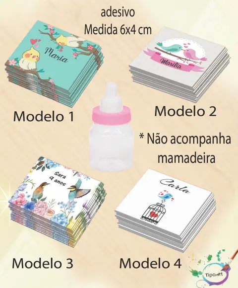 Adesivo Mini Mamadeira-pássaros