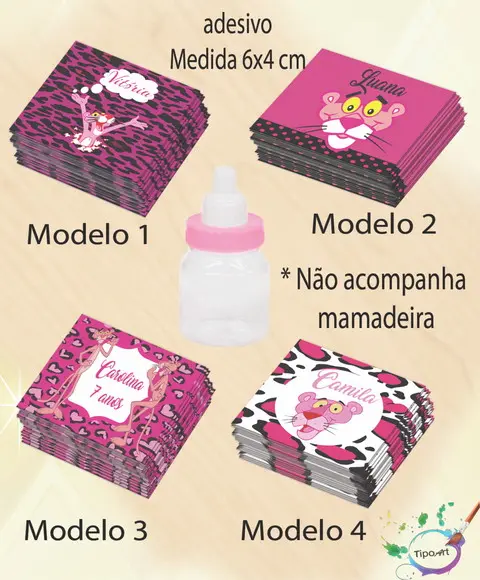 Adesivo Mini Mamadeira-pantera Cor de Rosa