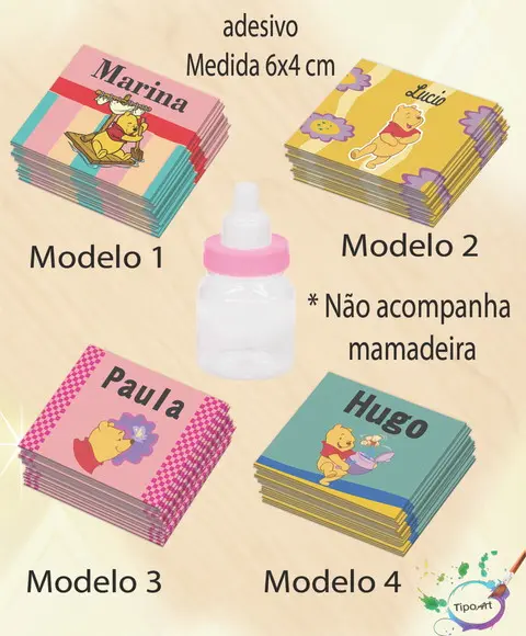 Adesivo Mini Mamadeira-pooh