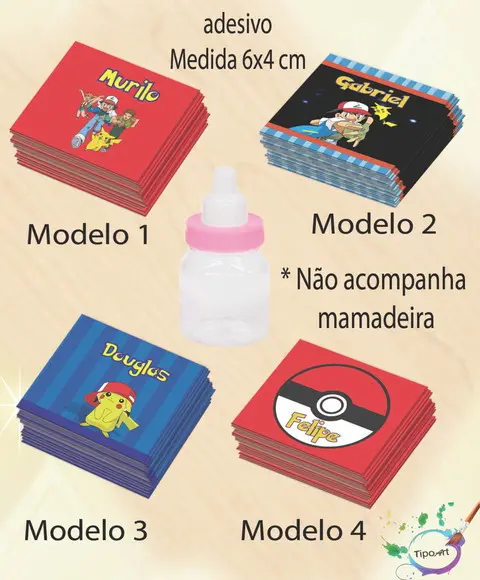 Adesivo Mini Mamadeira-pokemon