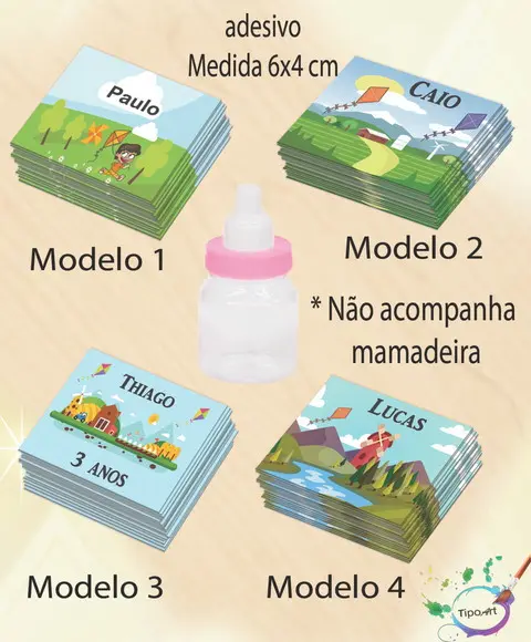 Adesivo Mini Mamadeira-pipa e Catavento