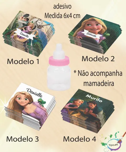 Adesivo Mini Mamadeira-rapunzel