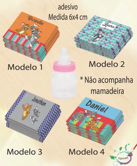 Adesivo Mini Mamadeira-tom e Jerry