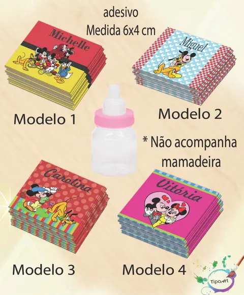 Adesivo Mini Mamadeira-turma do Mickey