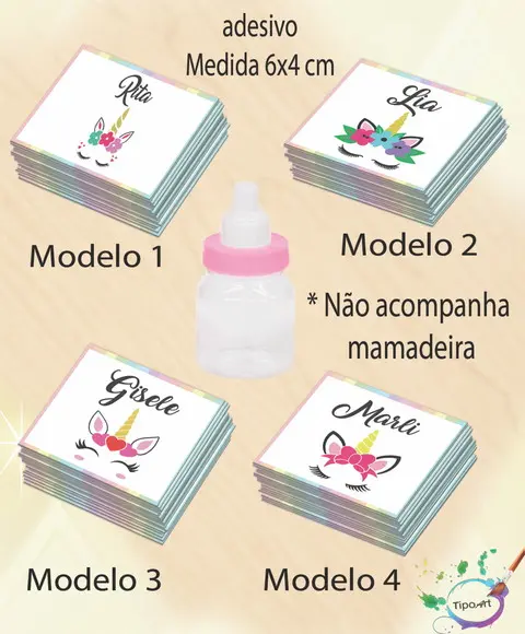 Adesivo Mini Mamadeira-unicórnio
