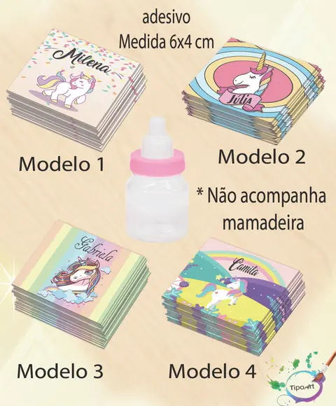 Adesivo Mini Mamadeira-unicórnio