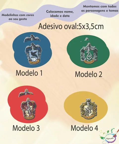 Adesivo Oval-brasões Hogwarts