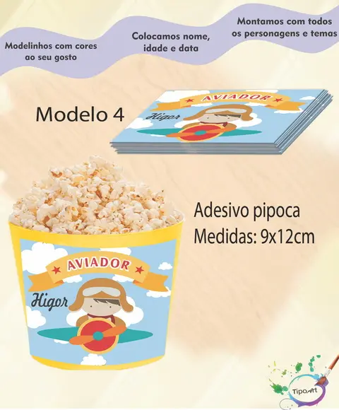 Adesivo p/ Balde Pipoca-aviador
