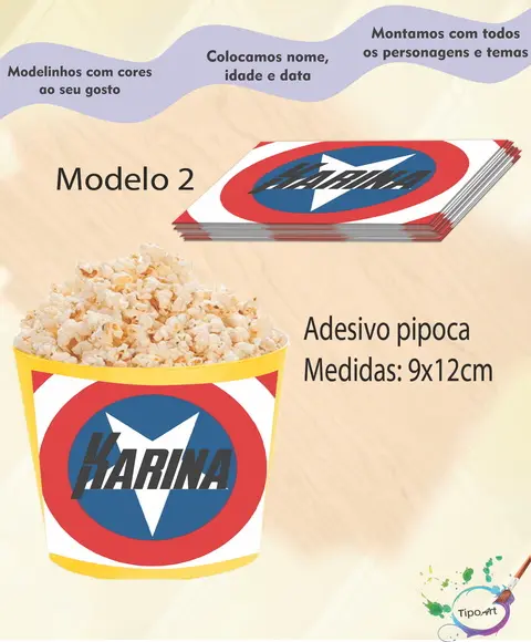 Adesivo p/ Balde Pipoca-capitão America
