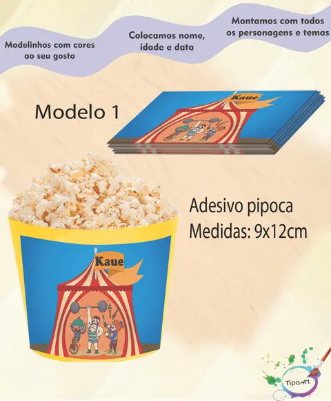 Adesivo p/ Balde Pipoca-circo