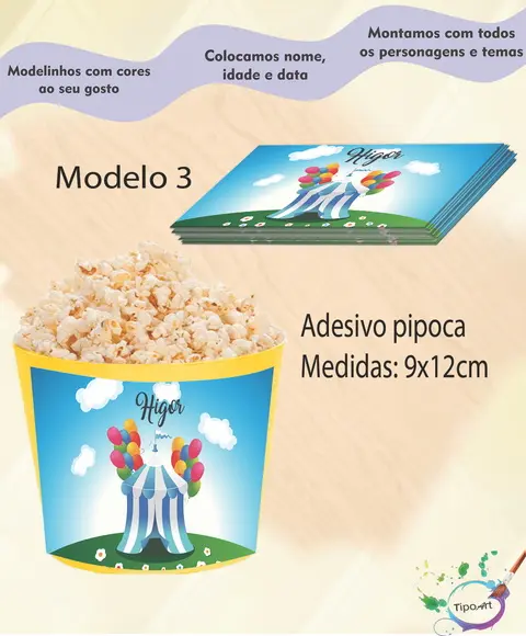 Adesivo p/ Balde Pipoca-circo