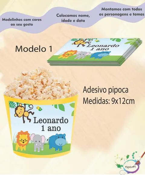 Adesivo p/ Balde Pipoca-safari