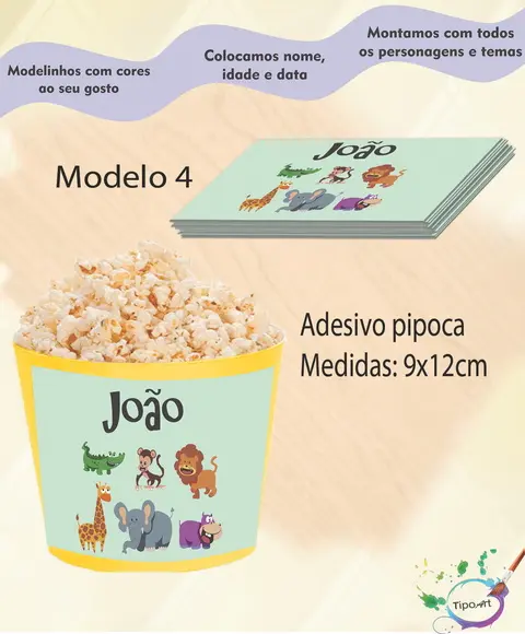 Adesivo p/ Balde Pipoca-safari