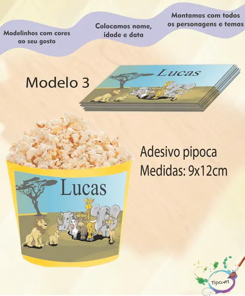 Adesivo p/ Balde Pipoca-safari