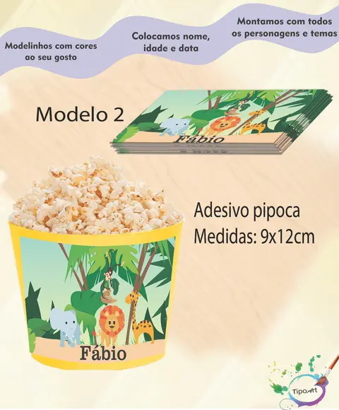 Adesivo p/ Balde Pipoca-safari