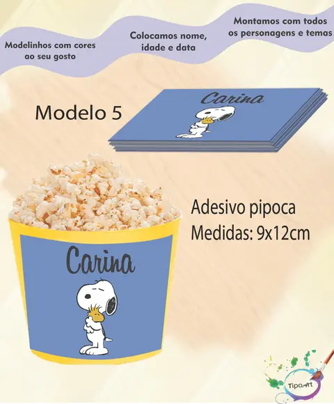Adesivo p/ Balde Pipoca-snoopy