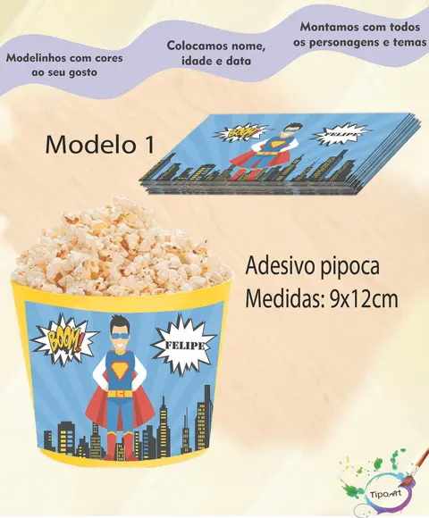 Adesivo p/ Balde Pipoca-super Heroi