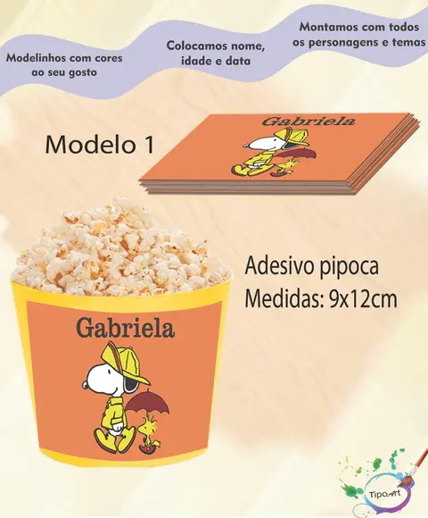Adesivo p/ Balde Pipoca-snoopy
