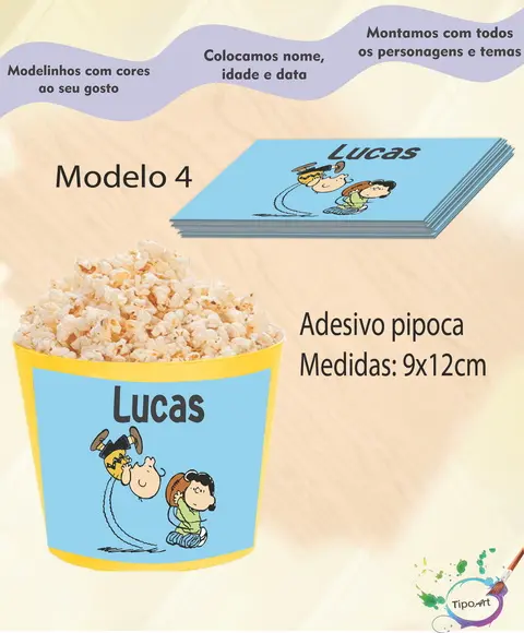 Adesivo p/ Balde Pipoca-snoopy