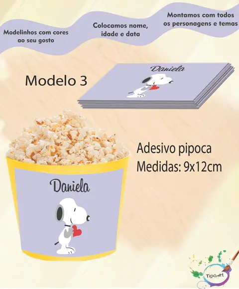 Adesivo p/ Balde Pipoca-snoopy