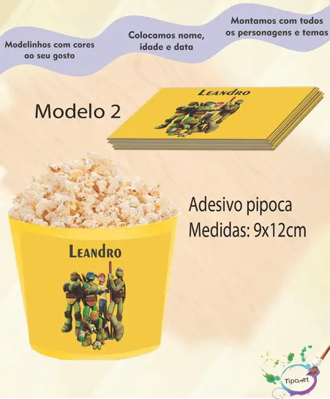 Adesivo p/ Balde Pipoca-tartaruga Ninja