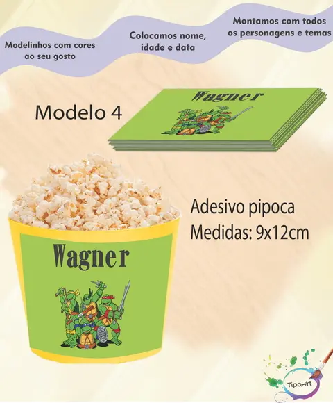 Adesivo p/ Balde Pipoca-tartaruga Ninja