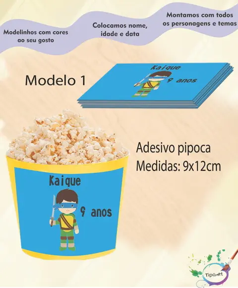 Adesivo p/ Balde Pipoca-tartaruga Ninja