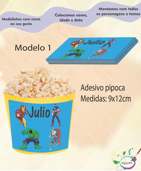 Adesivo p/ Balde Pipoca-vingadores