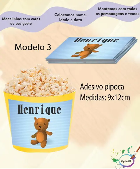 Adesivo p/ Balde Pipoca-ursinho