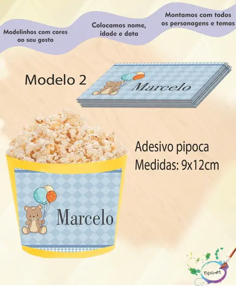 Adesivo p/ Balde Pipoca-ursinho
