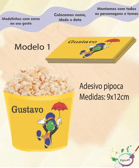 Adesivo P/balde de Pipoca- Grilo Falante