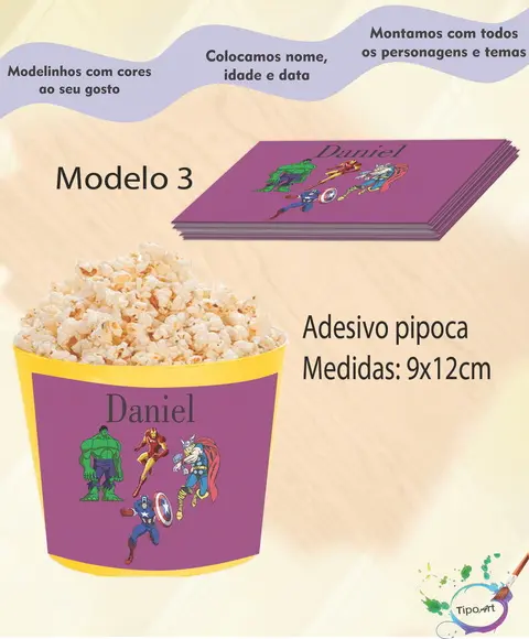 Adesivo p/ Balde Pipoca-vingadores