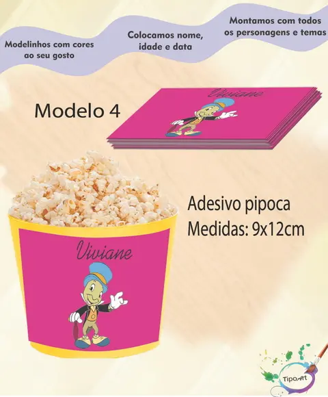 Adesivo P/balde de Pipoca- Grilo Falante