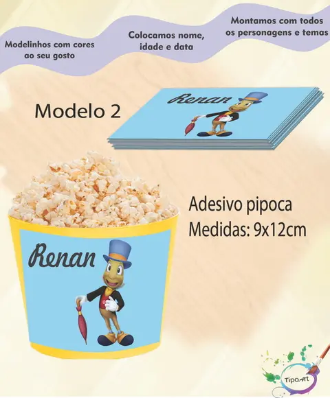 Adesivo P/balde de Pipoca- Grilo Falante