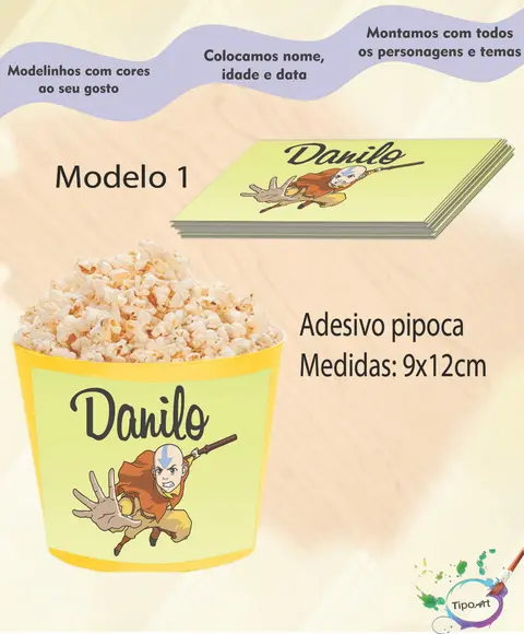 Adesivo P/balde de Pipoca-avatar Aang