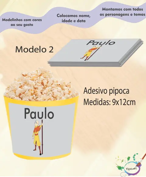 Adesivo P/balde de Pipoca-avatar Aang