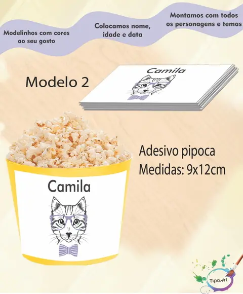 Adesivo P/balde de Pipoca-gatinho