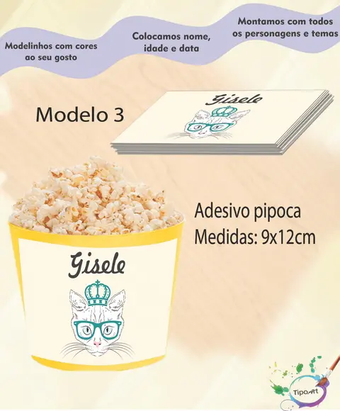 Adesivo P/balde de Pipoca-gatinho