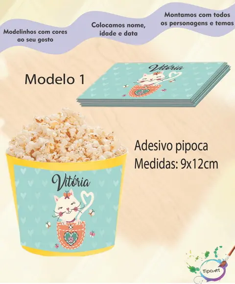 Adesivo P/balde de Pipoca-gatinho