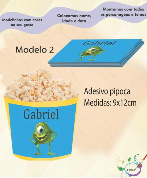 Adesivo P/balde de Pipoca-mike Wazowski