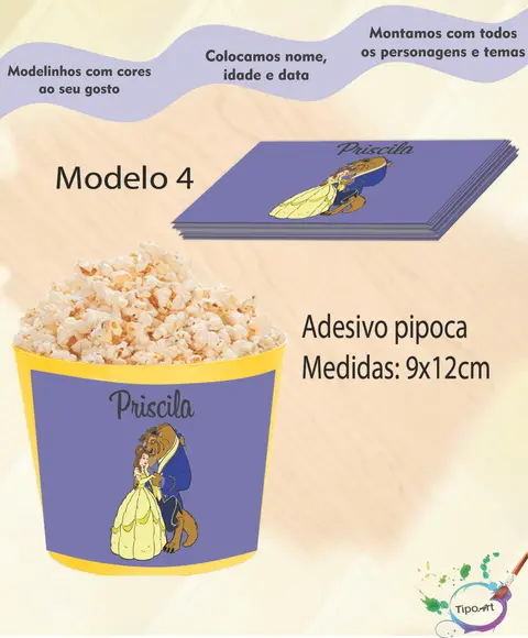 Adesivo P/balde Pipoca-bela e a Ferra