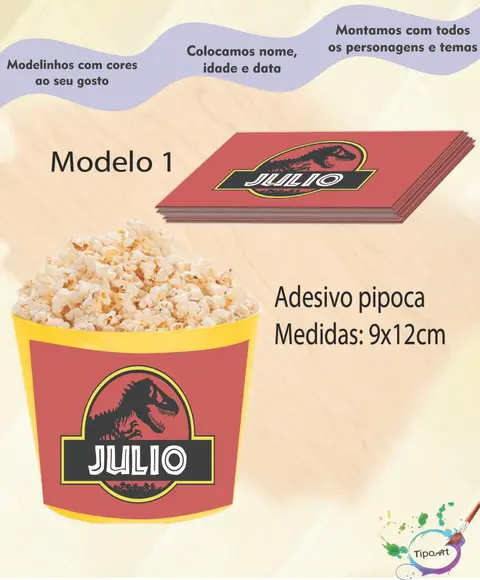 Adesivo P/balde Pipoca-dinossauro