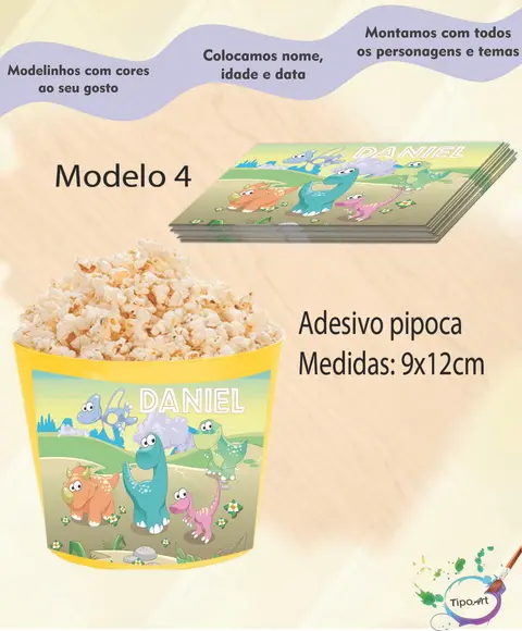 Adesivo P/balde Pipoca-dinossauro
