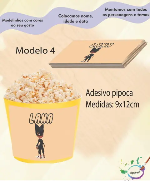 Adesivo P/balde Pipoca-mulher Gato