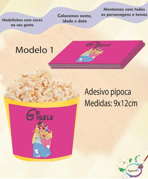 Adesivo P/balde Pipoca-princesas
