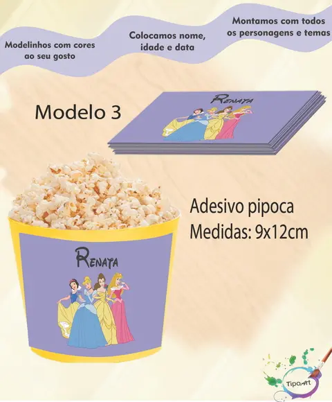 Adesivo P/balde Pipoca-princesas