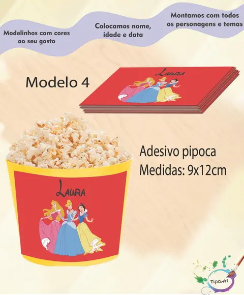 Adesivo P/balde Pipoca-princesas