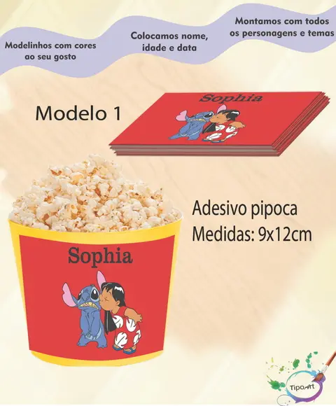 Adesivo P/balde Pipoca-stitch e Lilo