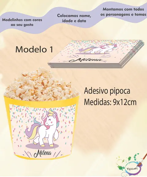 Adesivo P/balde Pipoca-unicórnio