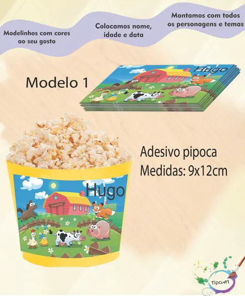Adesivo para Balde de Pipoca-fazendinha